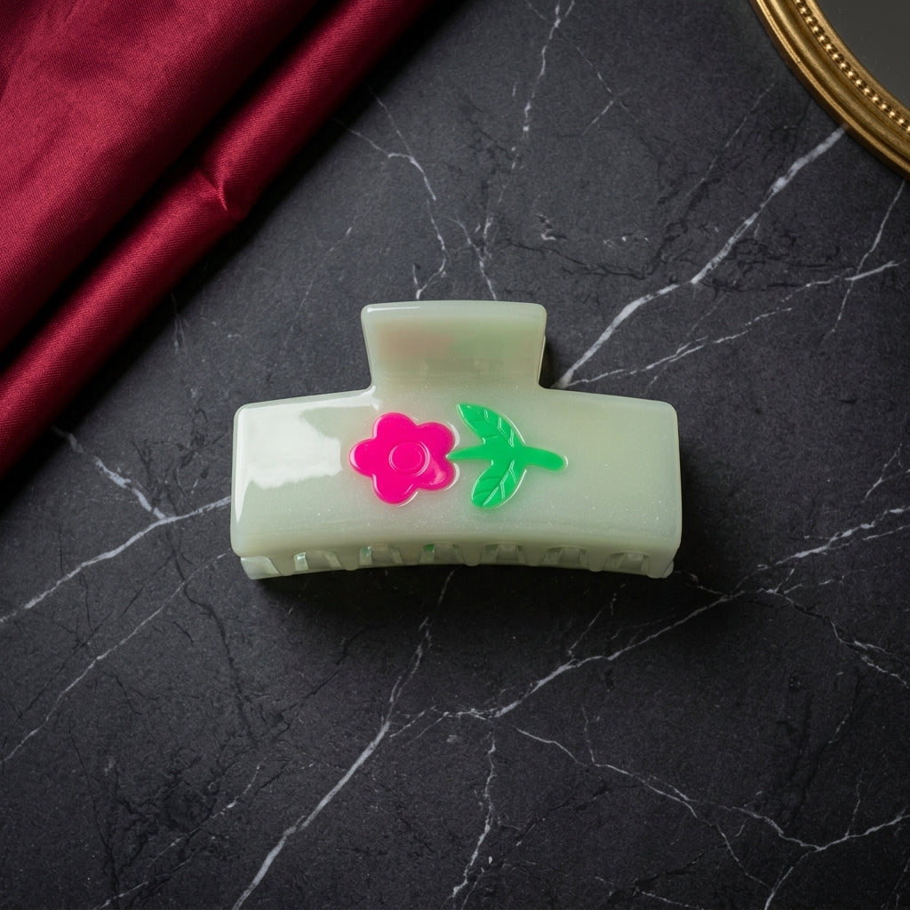 Floral Motif Cellulose Hair Claw