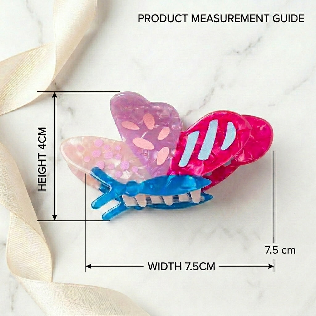 Multicolor Patterned Butterfly Cellulose Hair Claw