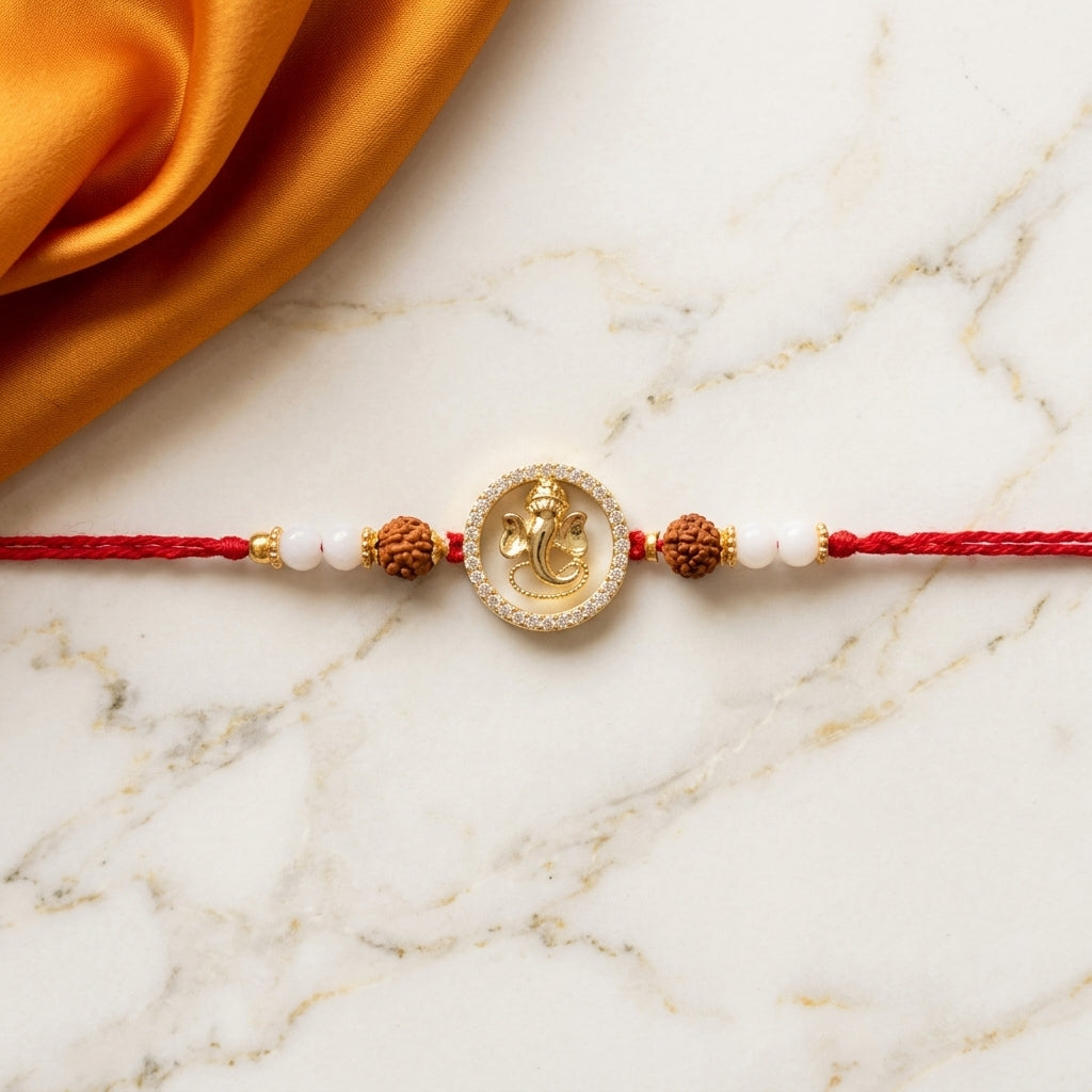 Ganesha Stone Gold-Tone Rakhi