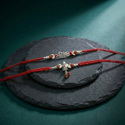 Silver-Tone Shiva Bhai Bhabhi Rakhi Set