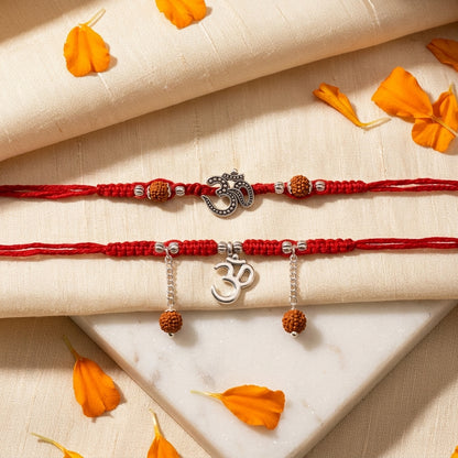 Silver-Tone Om Pendant Bhai Bhabhi Duo Set