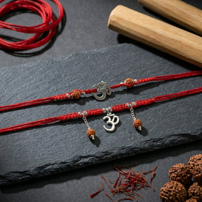 Silver-Tone Om Pendant Bhai Bhabhi Duo Set