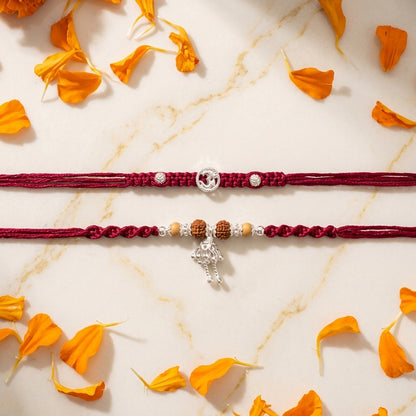 Silver-Tone Om Bhai Bhabhi Rakhi Set