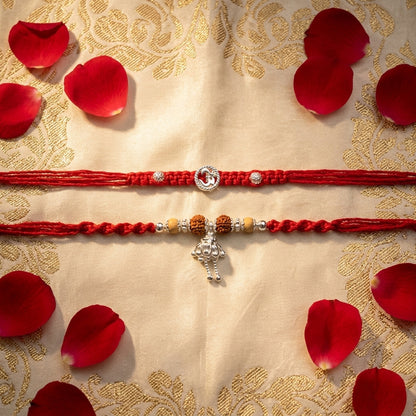 Silver-Tone Om Bhai Bhabhi Rakhi Set