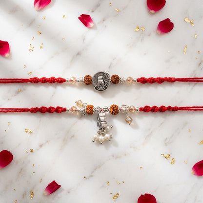 Ornate Silver-Tone Bhai Bhabhi Rakhi Duo