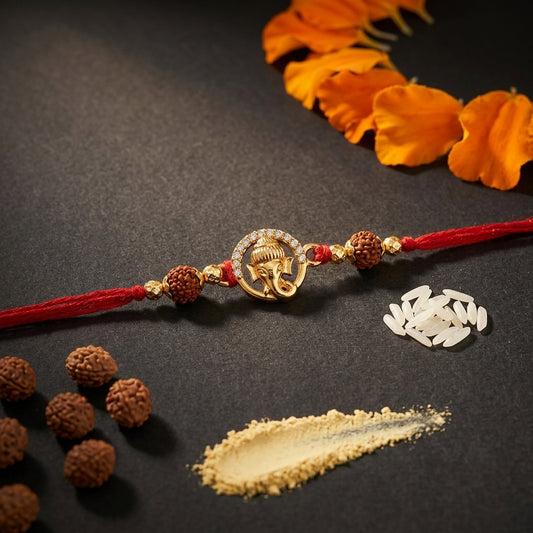 Gold Tone Ganesha Halo Rakhi