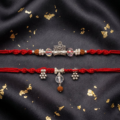 Silver-Tone Mahadev Bhai Bhabhi Rakhi Duo