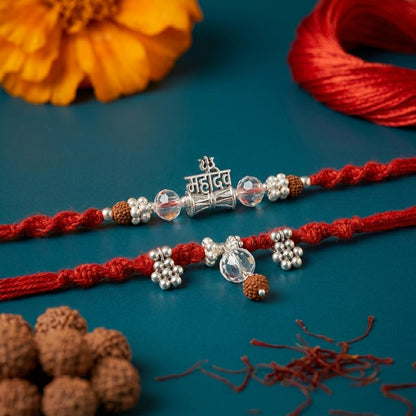Silver-Tone Mahadev Bhai Bhabhi Rakhi Duo