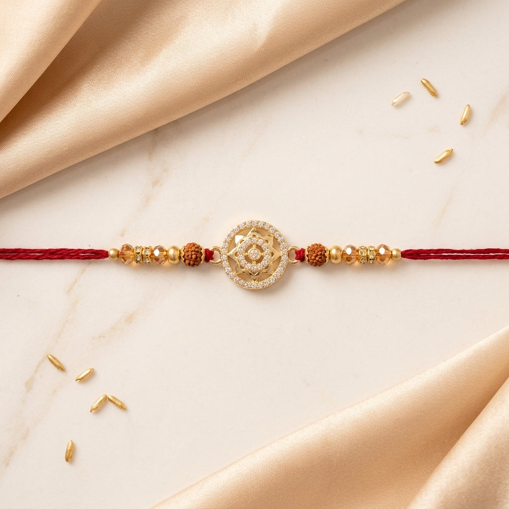 Lotus Motif Crystal Rakhi