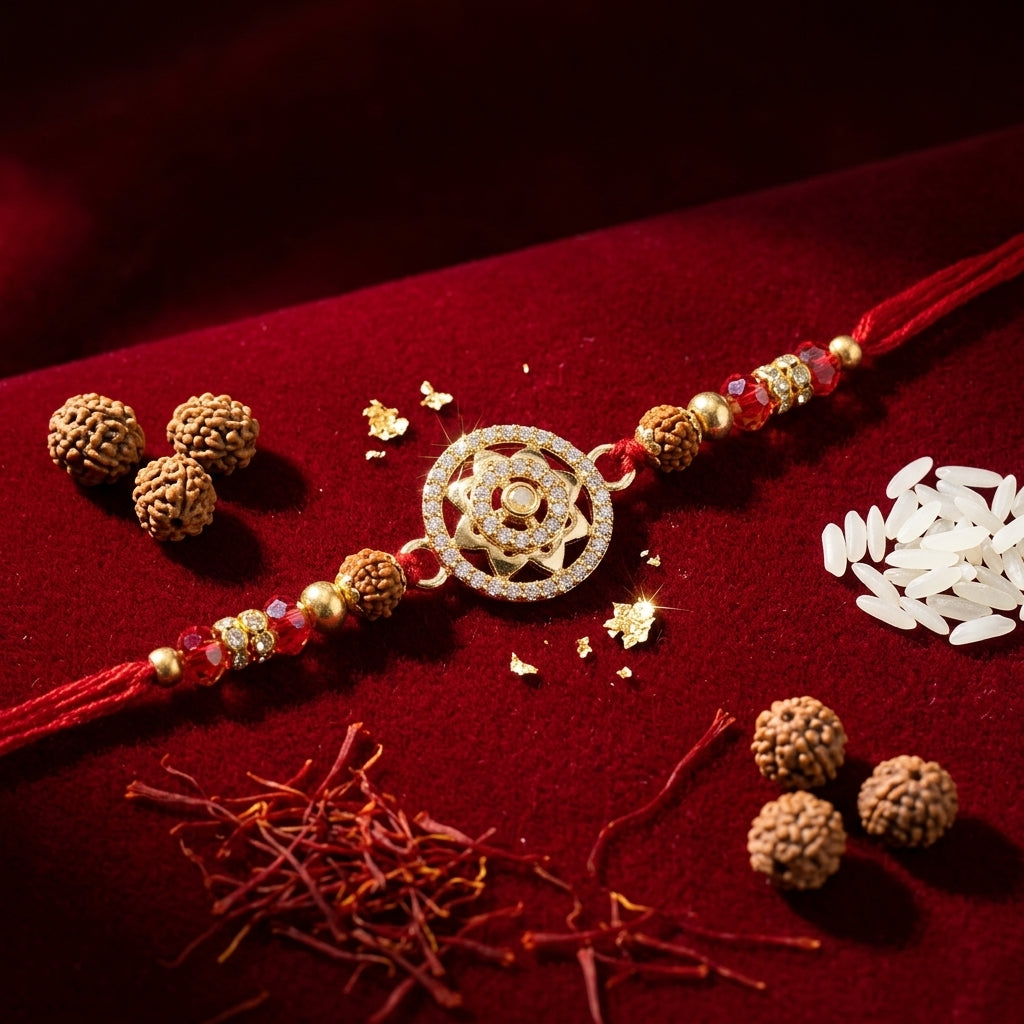 Lotus Motif Crystal Rakhi