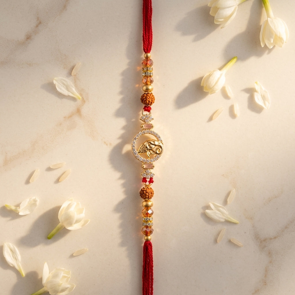Ornate Ganesha Crystal Rakhi