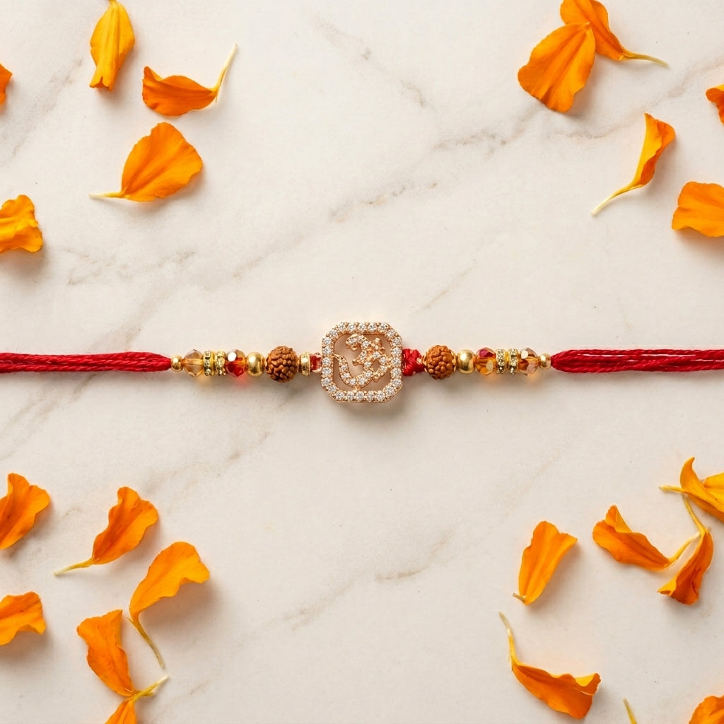 Square Om Crystal Rakhi