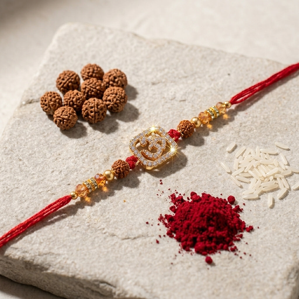 Square Om Crystal Rakhi