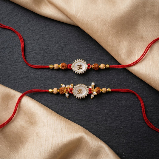 Om Mother of Pearl Bhai BHabhi Rakhi Duo