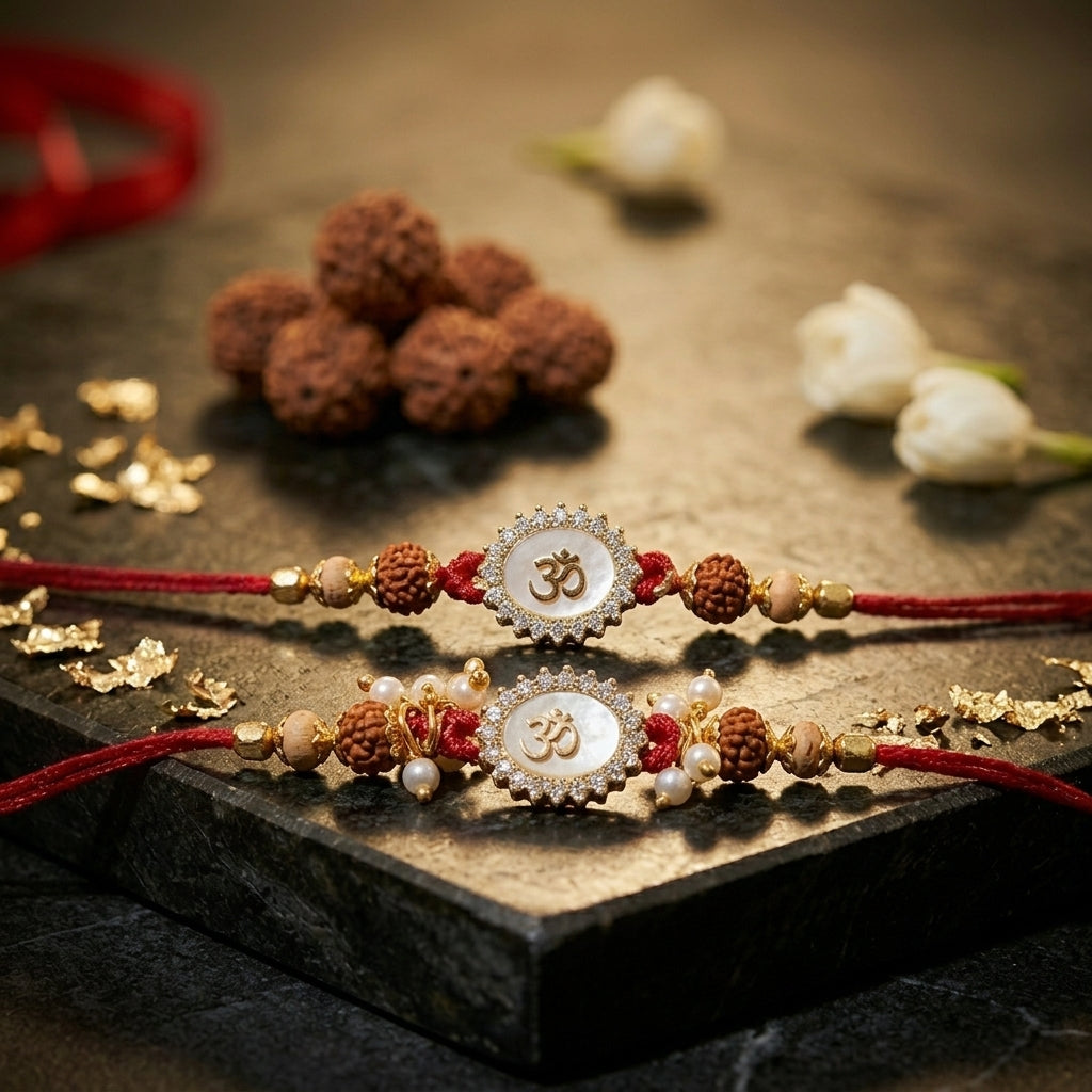 Om Mother of Pearl Bhai BHabhi Rakhi Duo