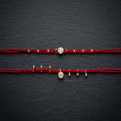Minimalist Crystal and Gold-Tone Bhai Bhabhi Rakhi Duo