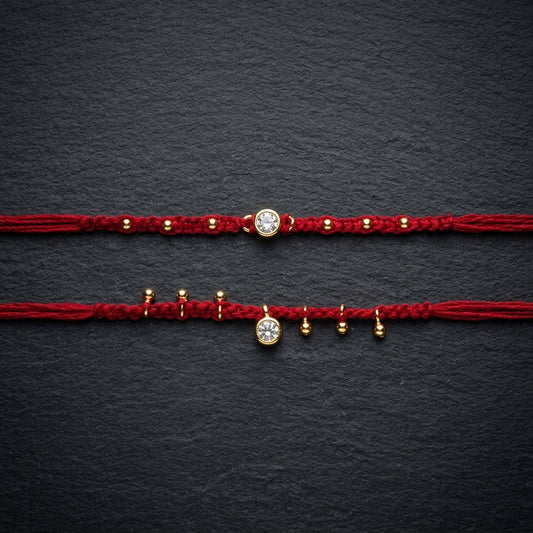 Minimalist Crystal and Gold-Tone Bhai Bhabhi Rakhi Duo