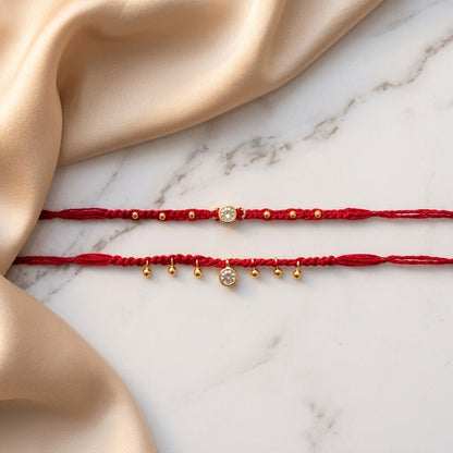 Minimalist Crystal and Gold-Tone Bhai Bhabhi Rakhi Duo