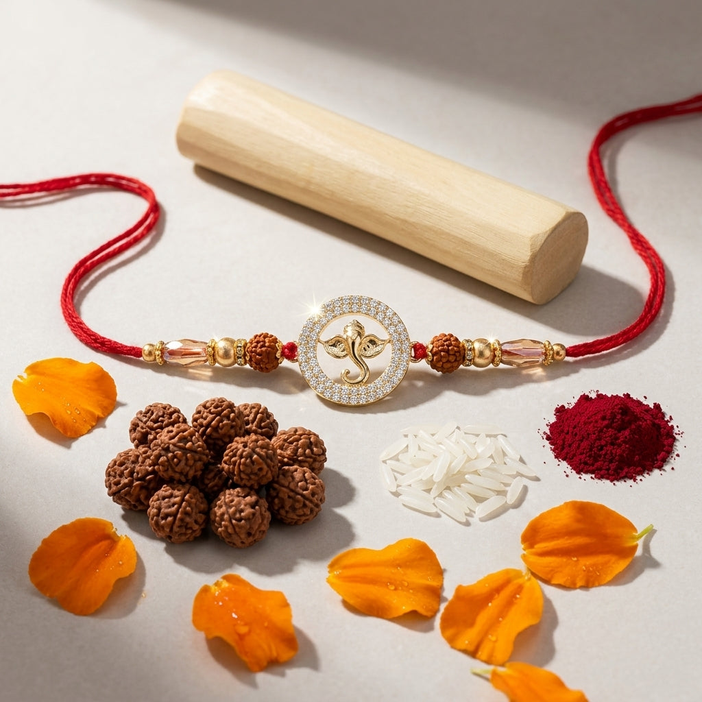 Ganesha Crystal-Bordered Rakhi