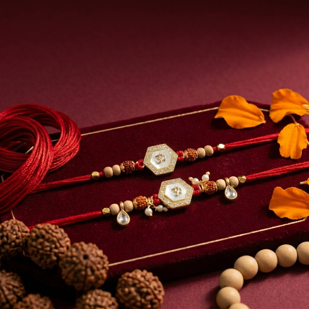 Hexagonal Om Bhaiya Bhabhi Rakhi Duo