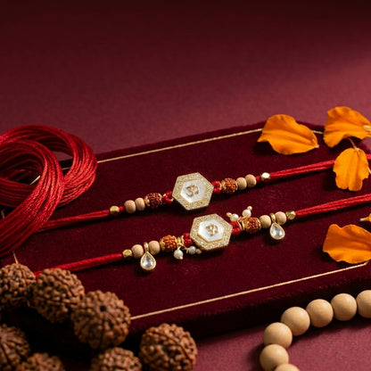 Hexagonal Om Bhaiya Bhabhi Rakhi Duo