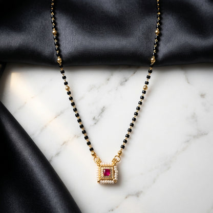 Emerald Pearl Square Pendant Mangalsutra for Women