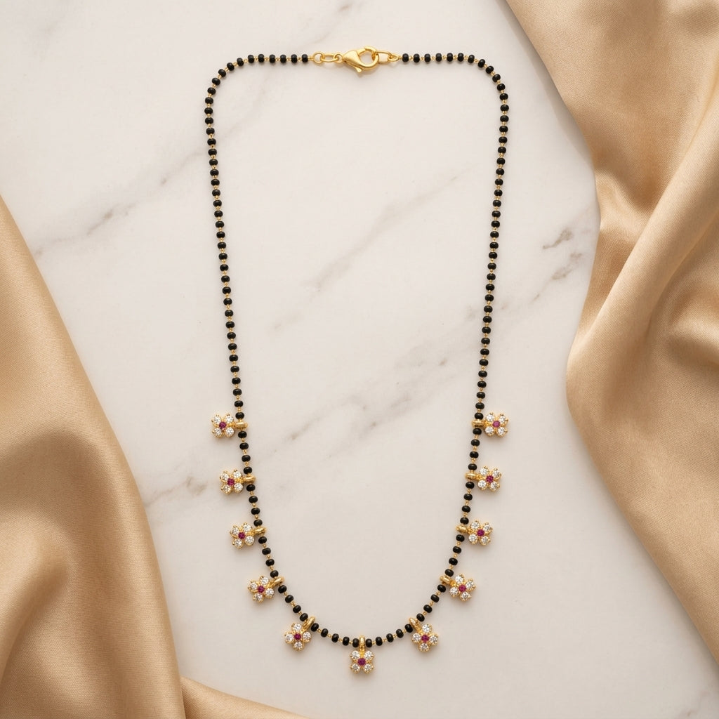 Floral Charm Black Bead Mangalsutra for Women