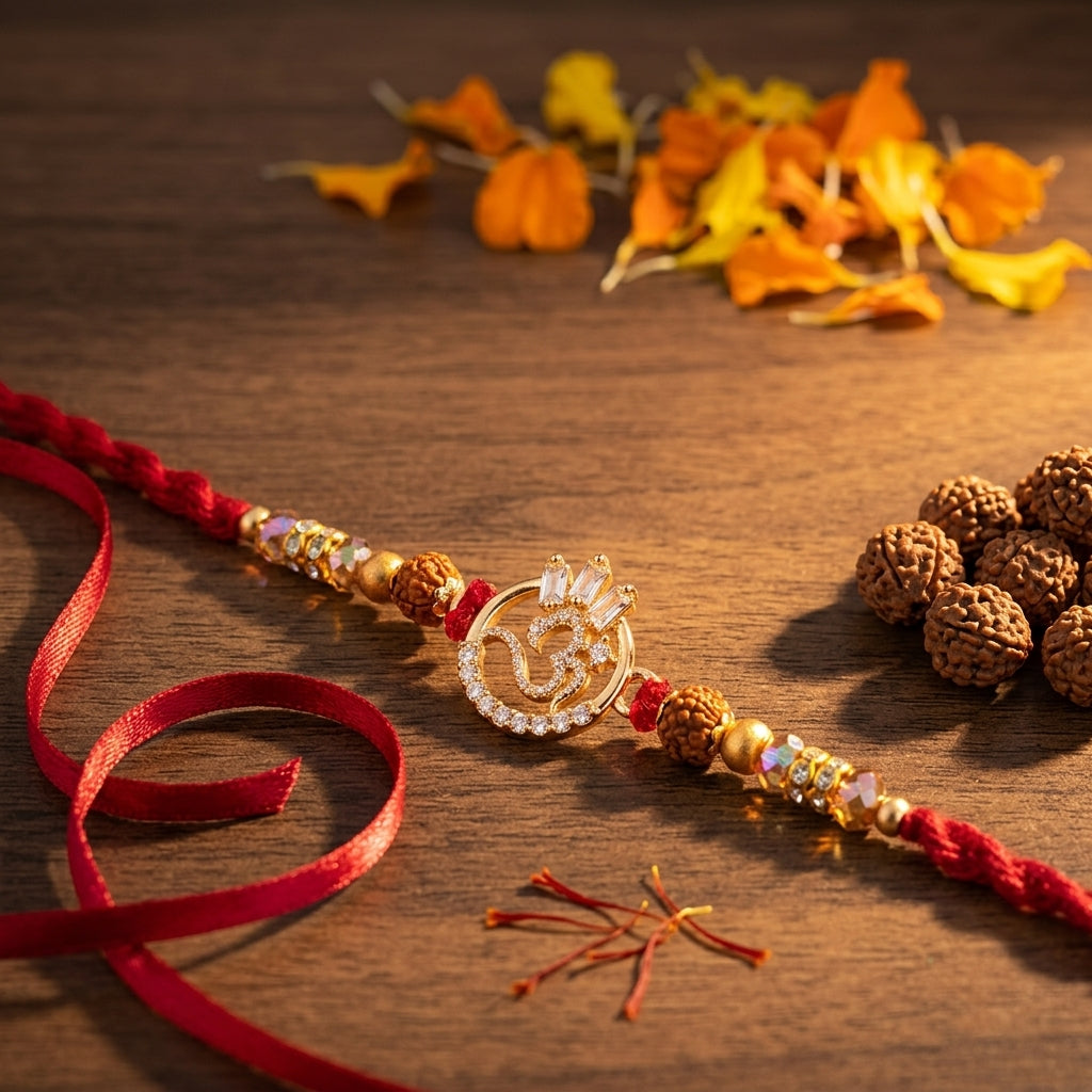 Crowned Om Crystal Rakhi