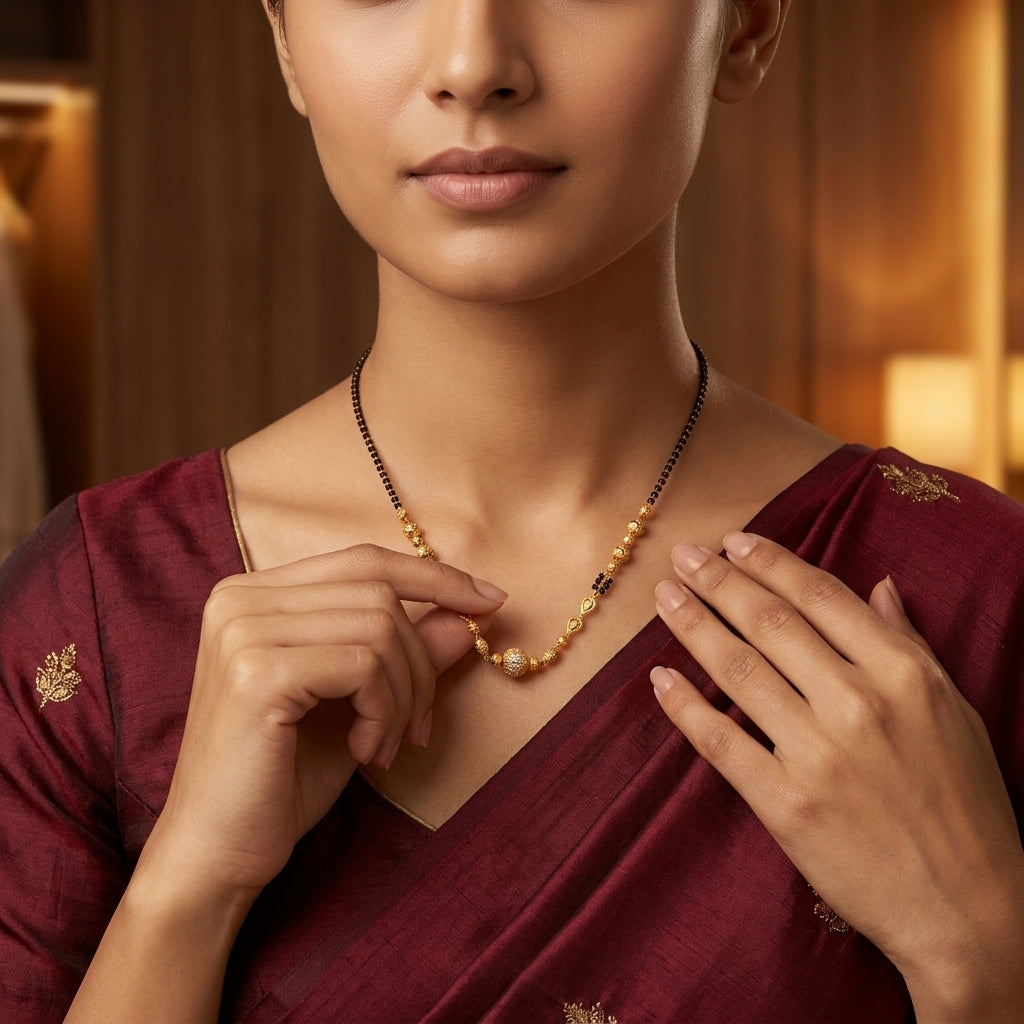 Rajwadi Gold Bead Mangalsutra for Women