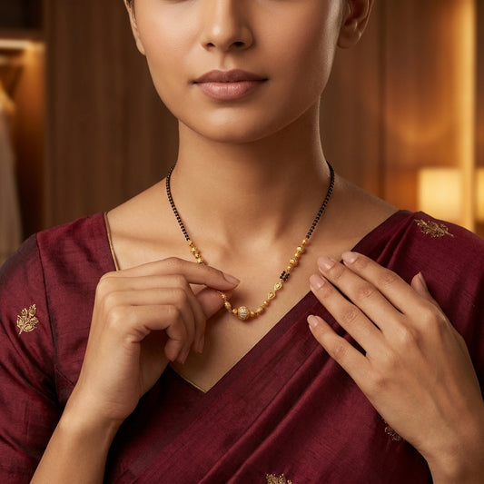 Rajwadi Gold Bead Mangalsutra for Women