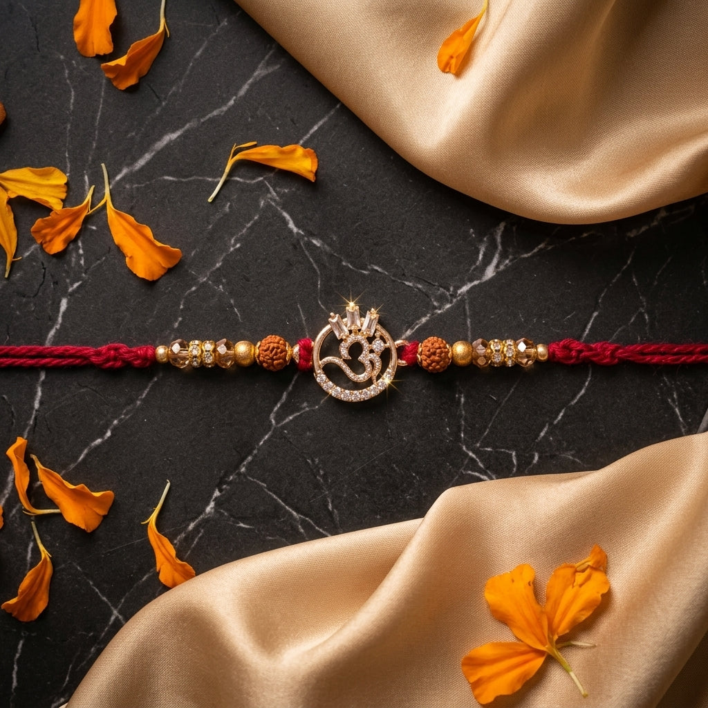 Crowned Om Crystal Rakhi