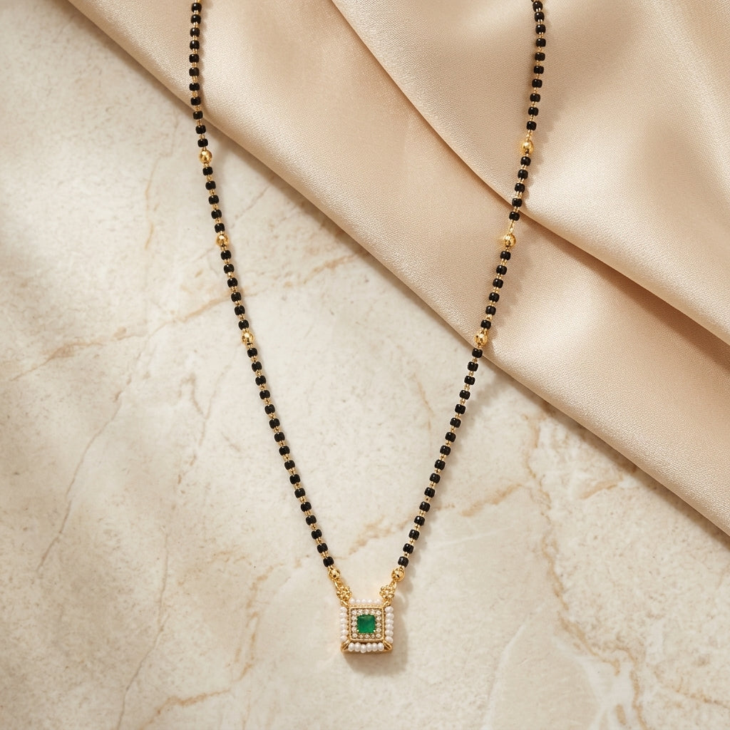 Emerald Pearl Square Pendant Mangalsutra for Women