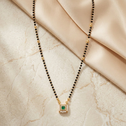 Emerald Pearl Square Pendant Mangalsutra for Women