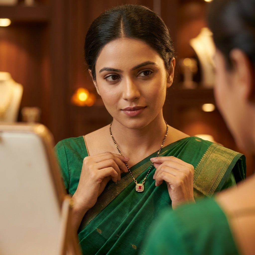 Emerald Pearl Square Pendant Mangalsutra for Women