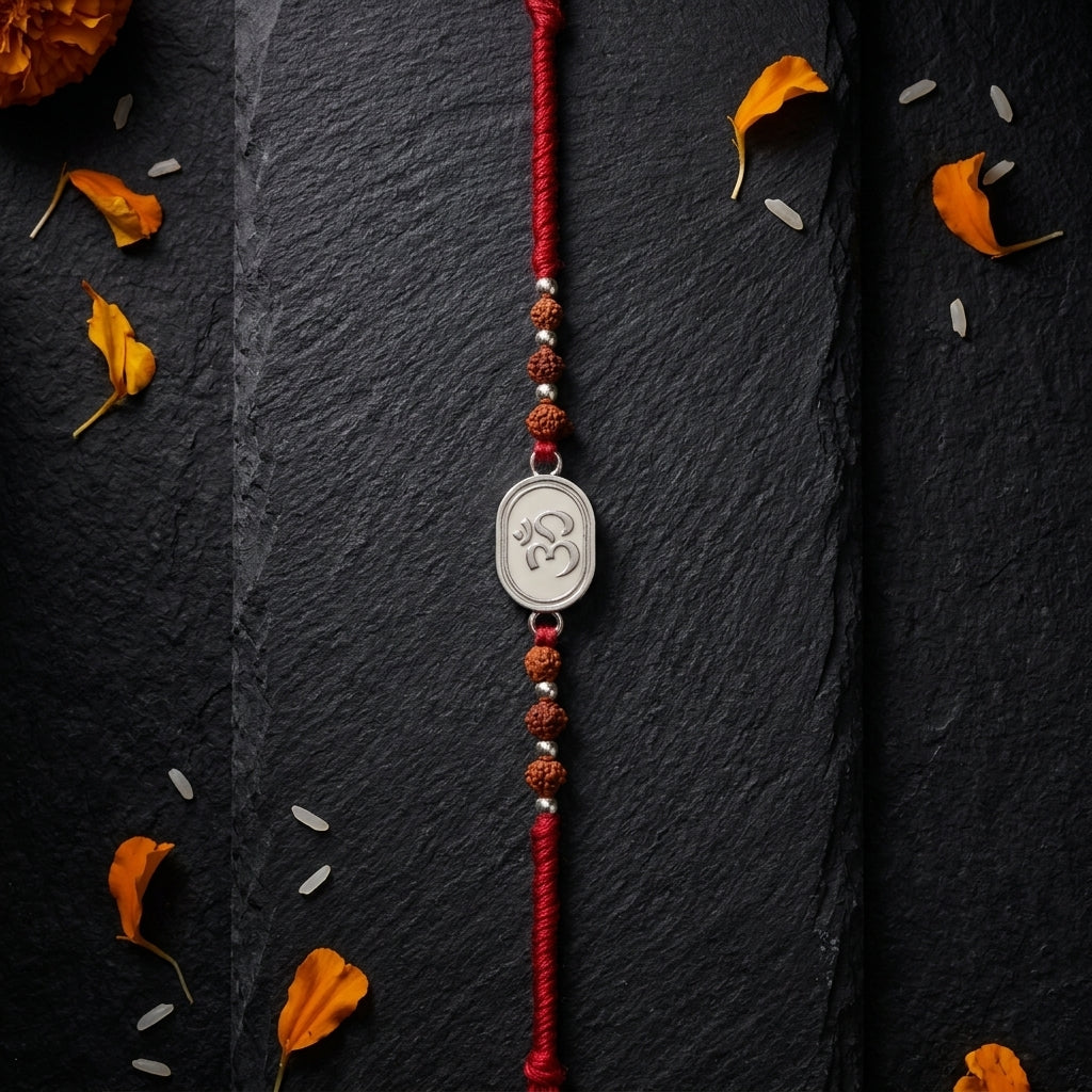 Rudraksha Om Silver-Tone Rakhi
