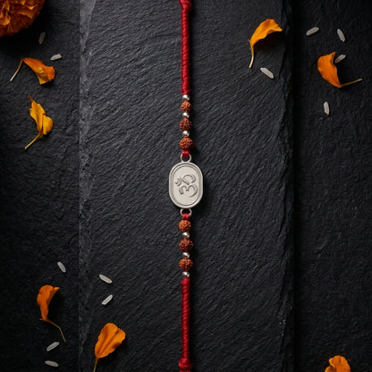 Rudraksha Om Silver-Tone Rakhi