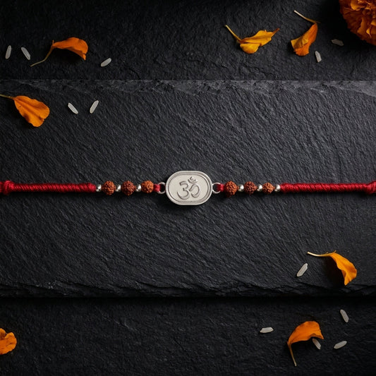 Rudraksha Om Silver-Tone Rakhi