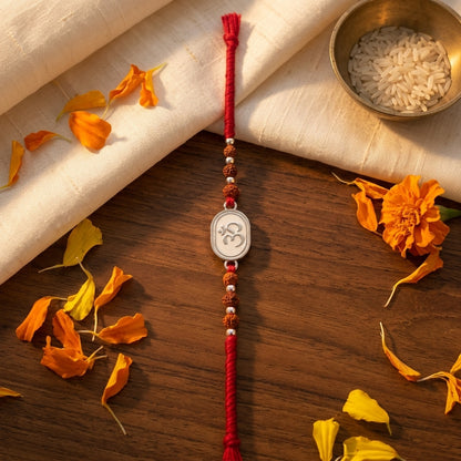 Rudraksha Om Silver-Tone Rakhi