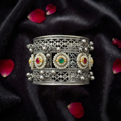 Antique German Silver Gemstone Jhumki Cuff