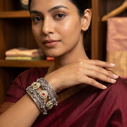 Antique German Silver Gemstone Jhumki Cuff