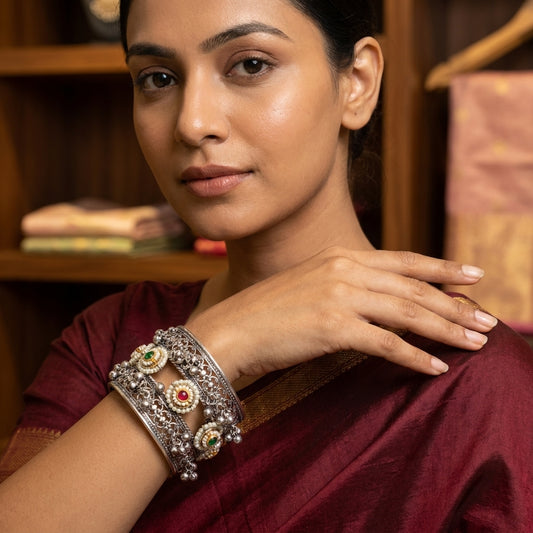 Antique German Silver Gemstone Jhumki Cuff