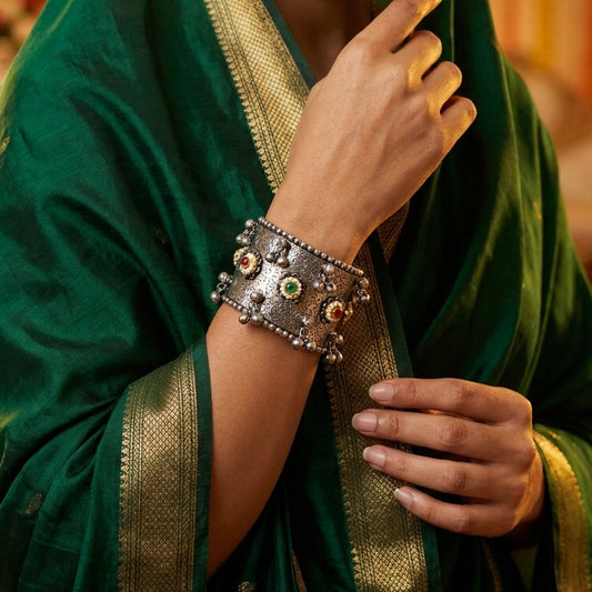 Floral Gemstone Oxidized Cuff
