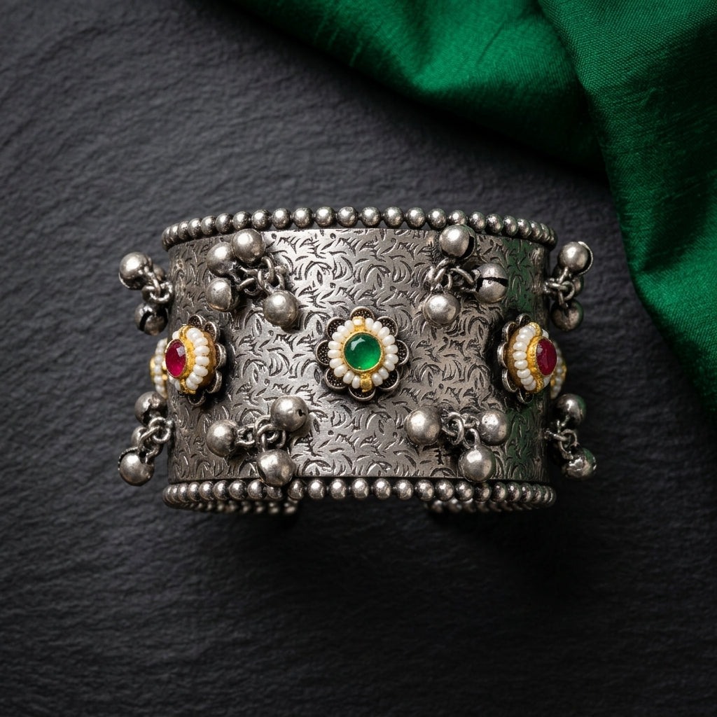Floral Gemstone Oxidized Cuff