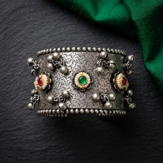 Floral Gemstone Oxidized Cuff