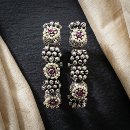 2PC Loose Openable German Silver Floral Bracelet