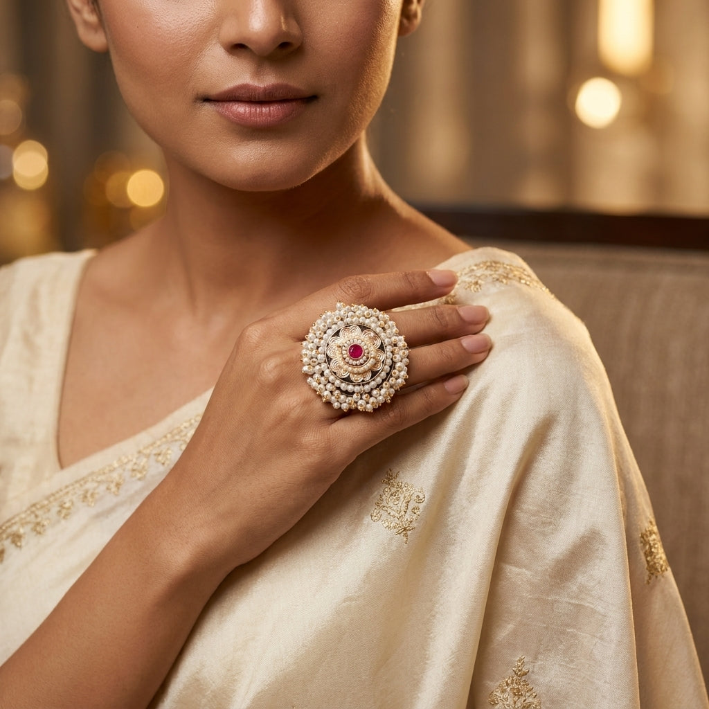 Floral German Silver Statement Ring
