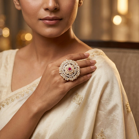 Floral German Silver Statement Ring