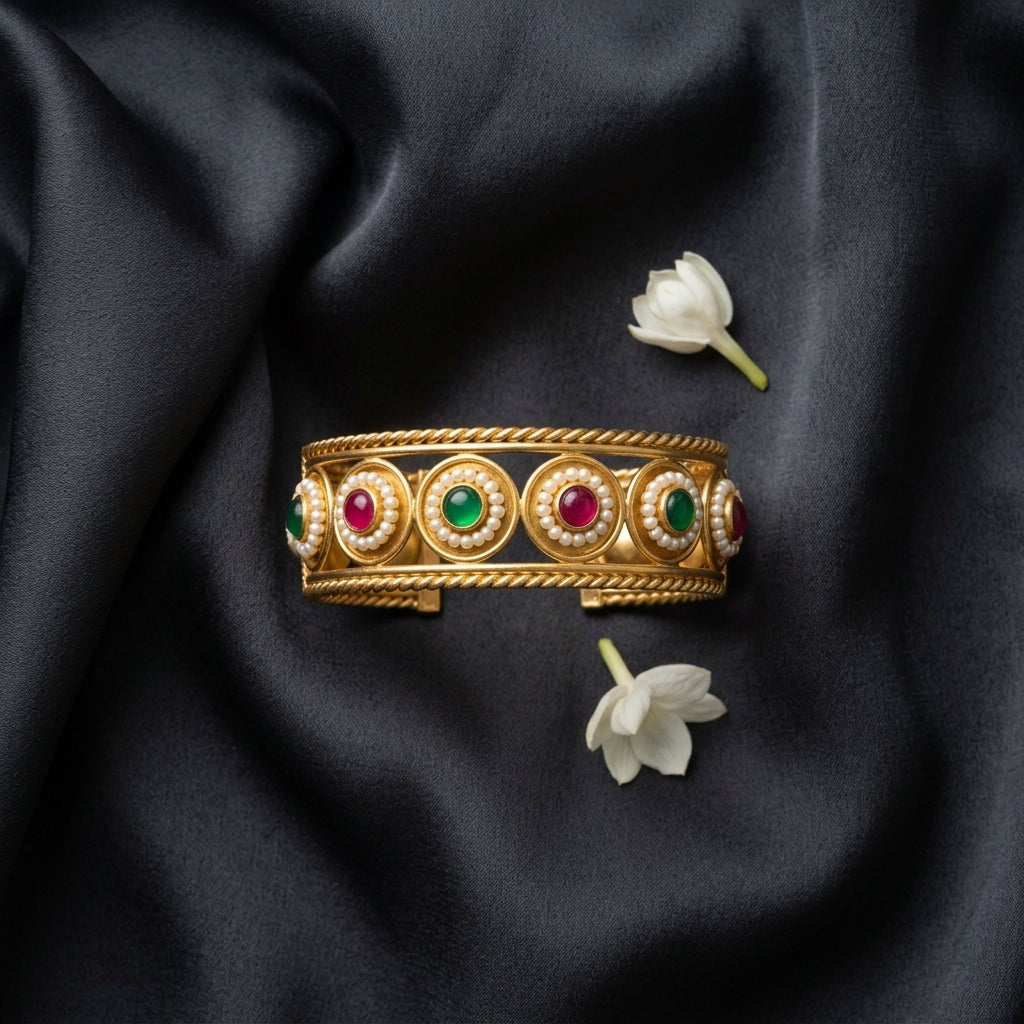Royal Gemstone Gold Tone Traditional Kada Bangles