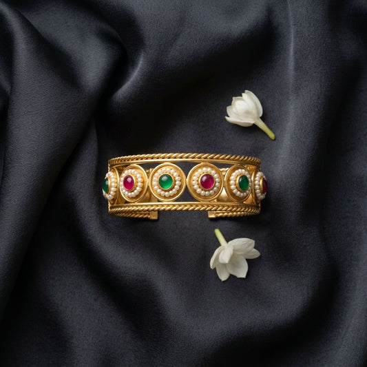 Royal Gemstone Gold Tone Traditional Kada Bangles