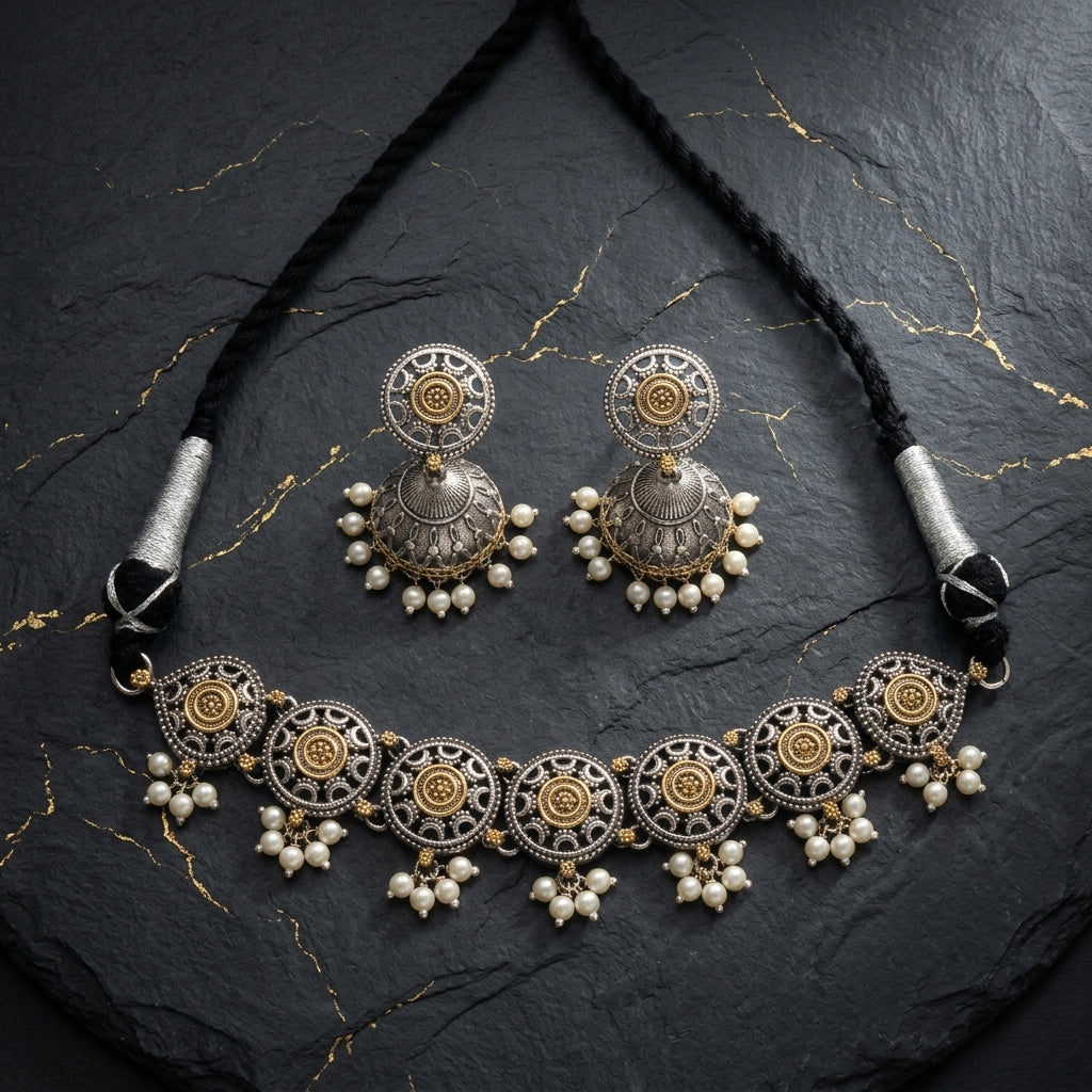 German Silver Temple Jewelry Choker Set